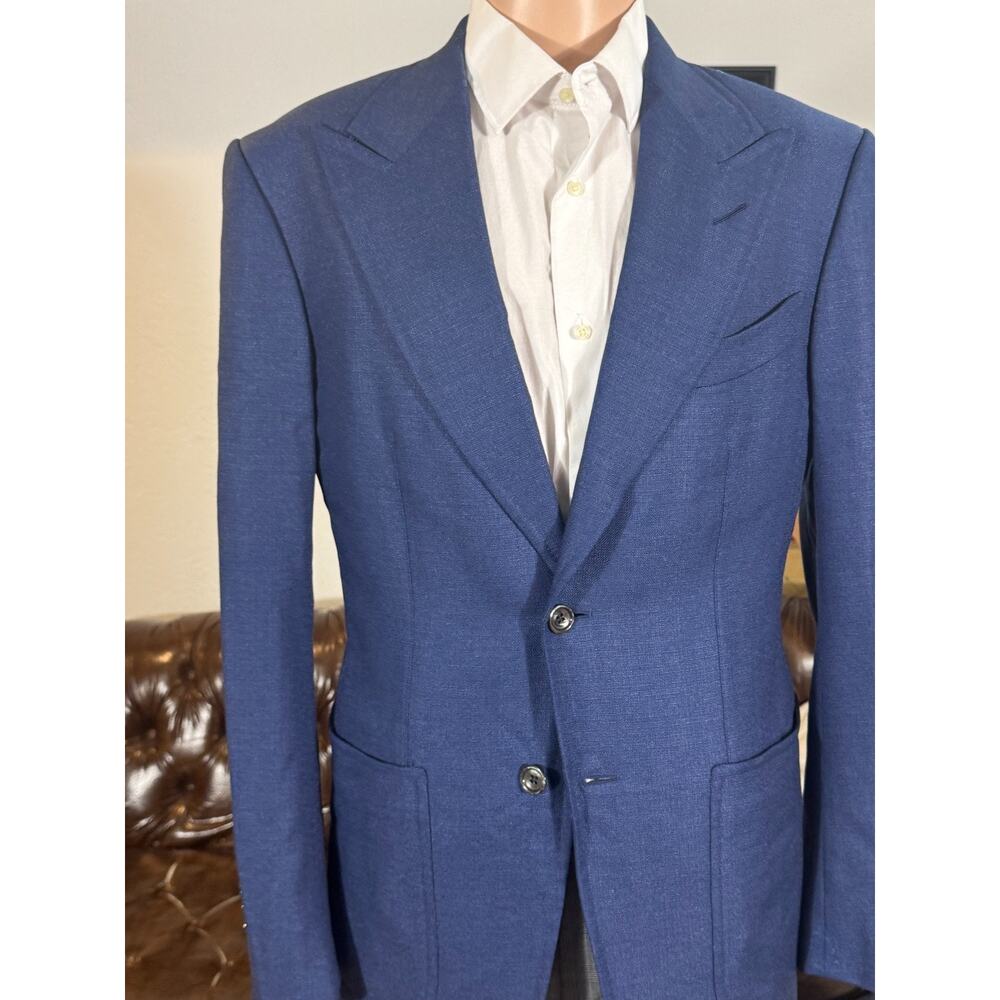 Tom Ford Blue Linen Blend Peak Lapel Blazer Sportcoat 48R 38R US Men's EUC